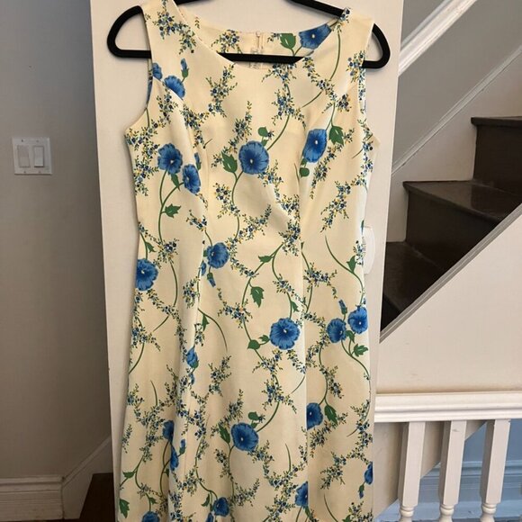 Vintage Ivory Blue Floral Dress - Picture 2 of 5